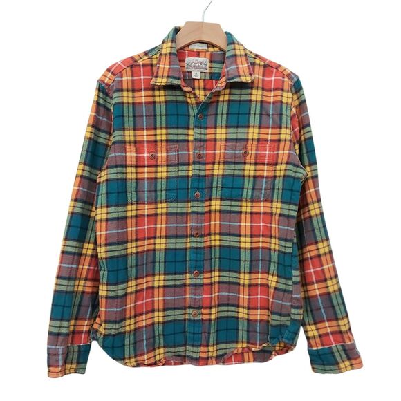 J Crew Flannel Shirt Mens Medium Orange Plaid Classic Double Brushed 100% Cotton - Picture 1 of 11